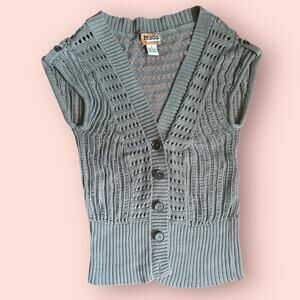 Y2K Cardigan Women Small Gray Short Sleeve Fairy Grunge Boho Indie Bella Elena